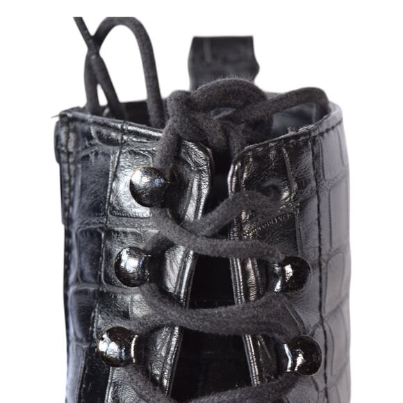 Simply Be. Black Croc Faux Leather Platform Combat Boots Size 7 Extra Wide - Picture 9 of 9